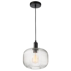 Fine Art Lighting Matte Black Modern/Contemporary LED Ribbed Glass Globe Medium Pendant Light