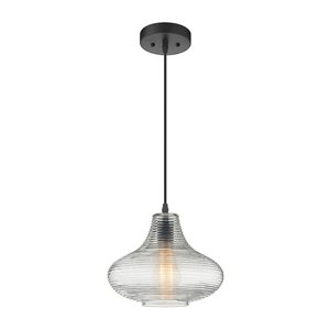 Fine Art Lighting Ltd. Matte Black Modern/Contemporary Ribbed Glass Teardrop LED Medium Pendant Light