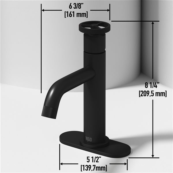 Vigo Cass Matte Black 1 Handle Single, Single Bathroom Faucet With 8 Inch Deck Plate