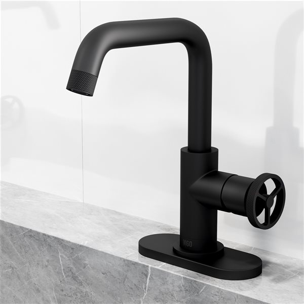 VIGO Cass Matte Black Single Hole 1-Handle WaterSense Labelled Bathroom Sink Faucet (Deck Plate Included)