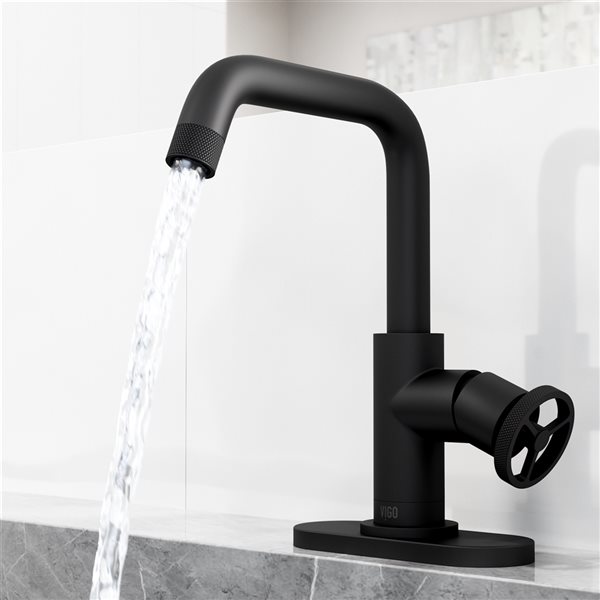 VIGO Cass Matte Black Single Hole 1-Handle WaterSense Labelled Bathroom Sink Faucet (Deck Plate Included)