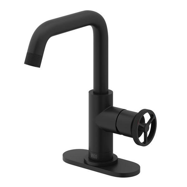 VIGO Cass Matte Black Single Hole 1-Handle WaterSense Labelled Bathroom Sink Faucet (Deck Plate Included)