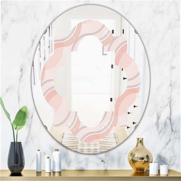 Designart 35.4-in x 23.7-in Pink Elegant Pastel Waves Modern Oval Mirror