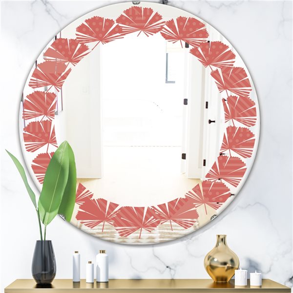 Designart 24-in Triangual Retro Coral Pattern Round Wall Mirror