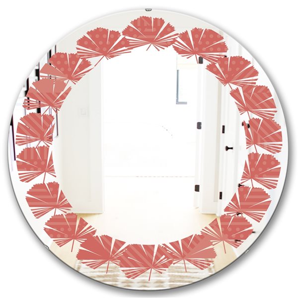 Designart 24-in Triangual Retro Coral Pattern Round Wall Mirror