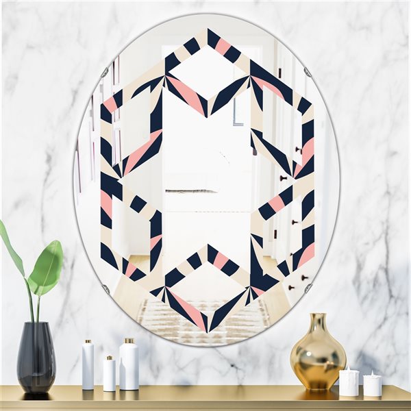 Designart 35.4-in x 23.7-in Floral Retro Botanical Pattern III Modern Oval Decorative Mirror