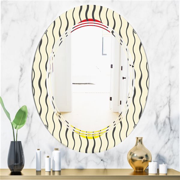 Designart 35.4-in x 23.7-in Yellow and Red Wave Pattern Modern Oval Mirror