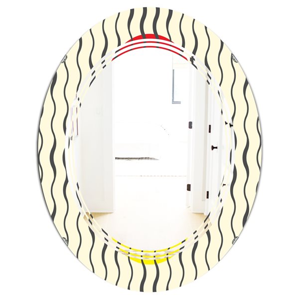 Designart 35.4-in x 23.7-in Yellow and Red Wave Pattern Modern Oval Mirror
