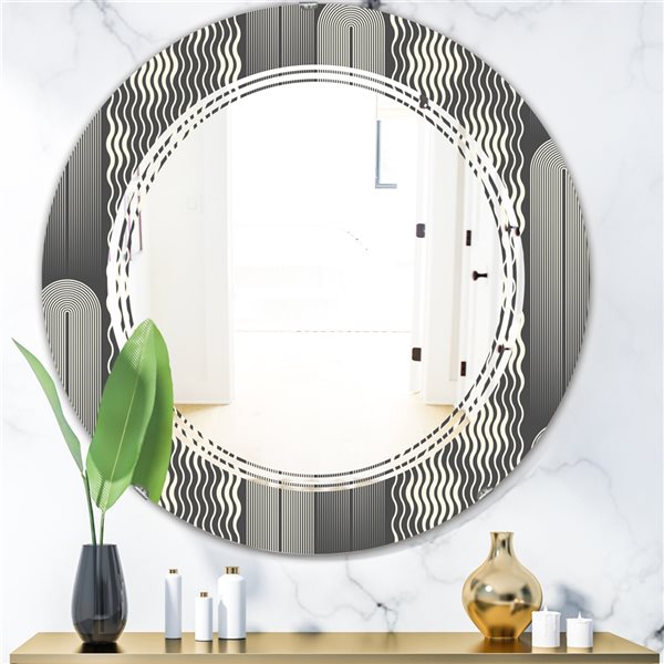 Designart 24-in Mimimal Black and White Design II Round Mirror
