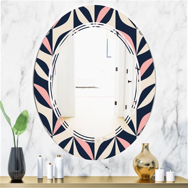 Designart 35.4-in x 23.7-in Floral Retro Botanical Pattern III Decorative Oval Wall Mirror