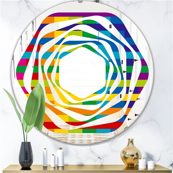 Designart 24-in Rainbow Colours Simple Geometric Pattern Modern Round Wall Mirror