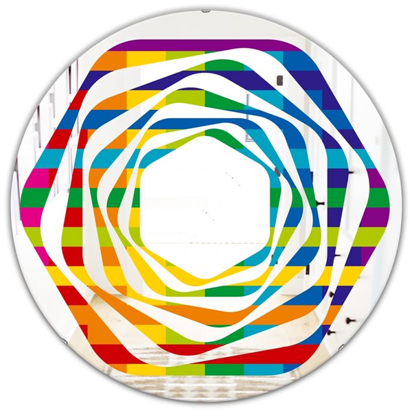 Designart 24-in Rainbow Colours Simple Geometric Pattern Modern Round Wall Mirror