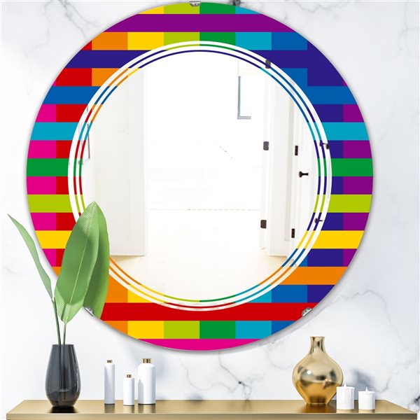 Designart 24-in x 24-in Rainbow Colours Simple Geometric Pattern Round Wall Mirror