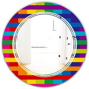 Designart 24-in x 24-in Rainbow Colours Simple Geometric Pattern Round Wall Mirror