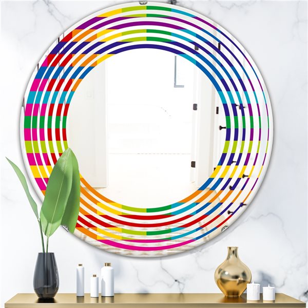 Designart 24-in Rainbow Colours Simple Geometric Pattern Modern Round Mirror