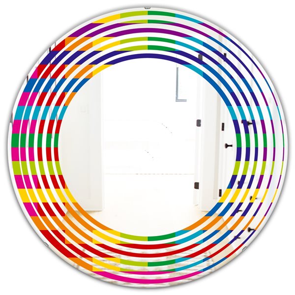 Designart 24-in Rainbow Colours Simple Geometric Pattern Modern Round Mirror