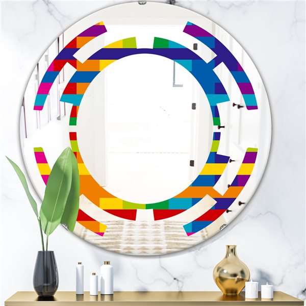 Designart 24-in x 24-in Rainbow Colours Simple Geometric Pattern Modern Round Wall Mirror