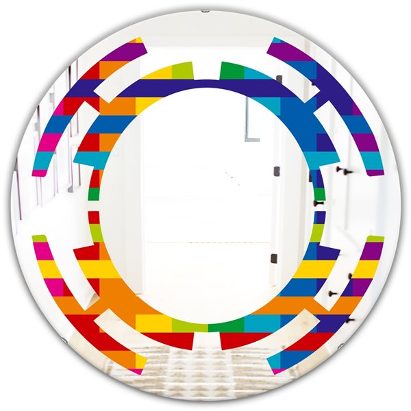Designart 24-in x 24-in Rainbow Colours Simple Geometric Pattern Modern Round Wall Mirror