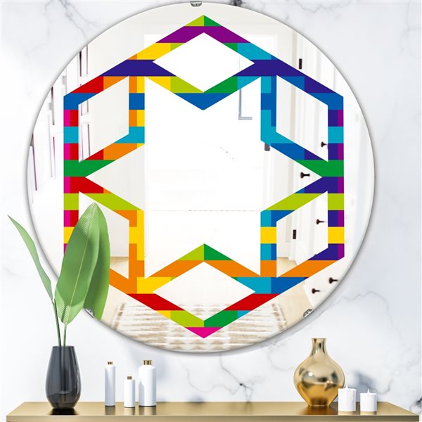Designart 24-in x 24-in Rainbow Colours Simple Geometric Pattern Modern Round Mirror