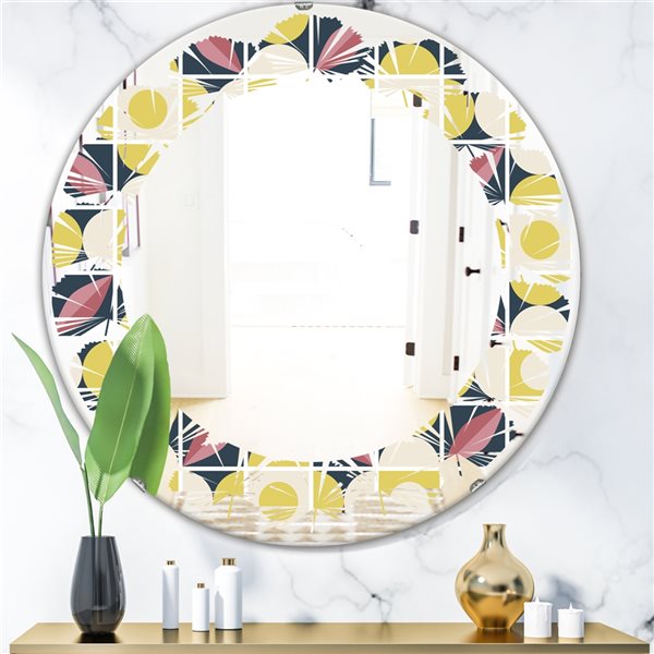 Designart 24-in x 24-in Retro Pattern in Mosaic Style Modern Round Mirror