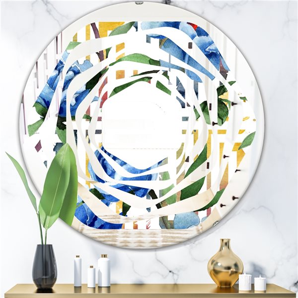 Designart 24-in x 24-in Retro Floral Botanical Design I Modern Round Mirror