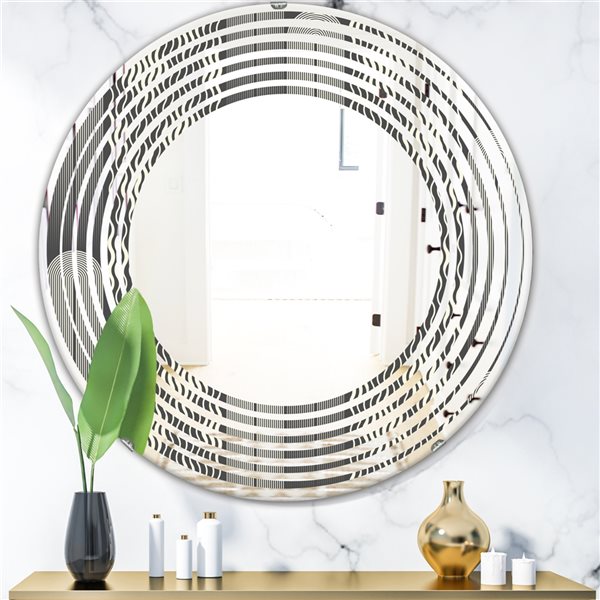 Designart 24-in x 24-in Mimimal Black and White Design II Modern Round Wall Mirror
