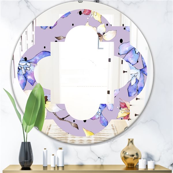 Designart 24-in Floral Botanical Retro V Modern Round Wall Mirror