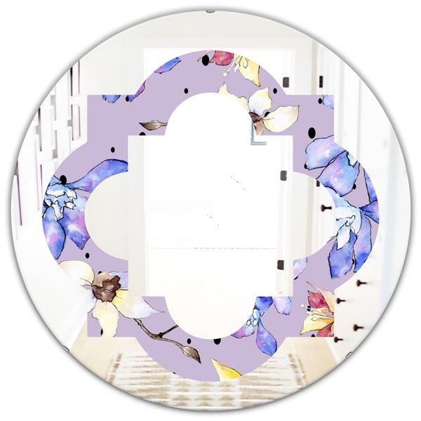 Designart 24-in Floral Botanical Retro V Modern Round Wall Mirror