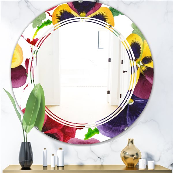 Designart 24-in x 24-in Floral Botanical Retro VIII Round Wall Mirror