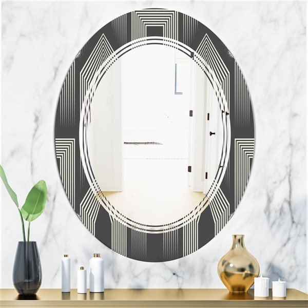 Designart 35.4-in x 23.7-in Mimimal Black and White Design III Decorative Oval Wall Mirror