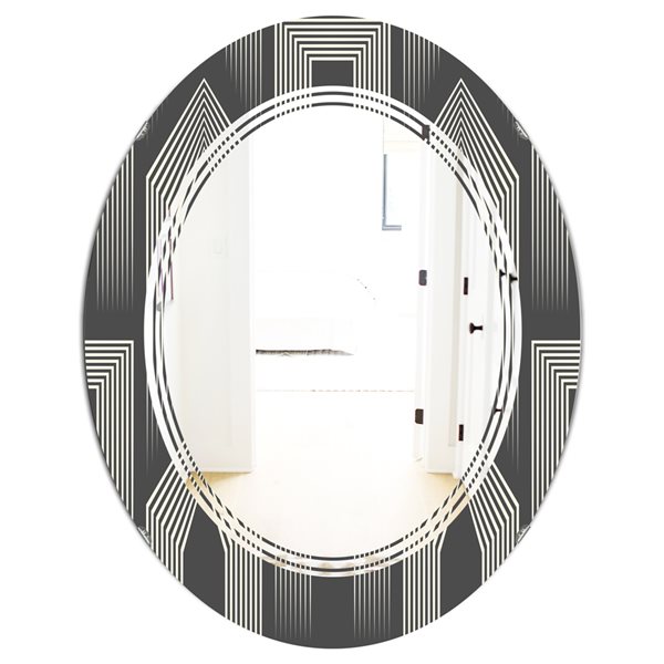Designart 35.4-in x 23.7-in Mimimal Black and White Design III Decorative Oval Wall Mirror