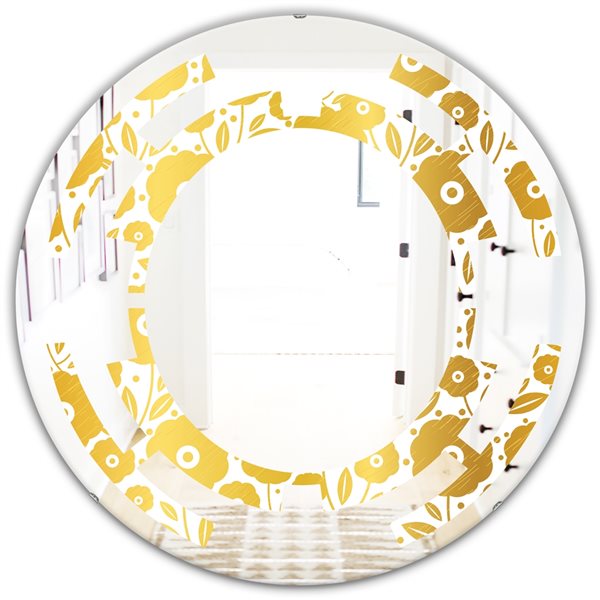 Designart 24 In X 24 In Golden Floral I Modern Round Wall Mirror   330899731 MainImage 001 L 