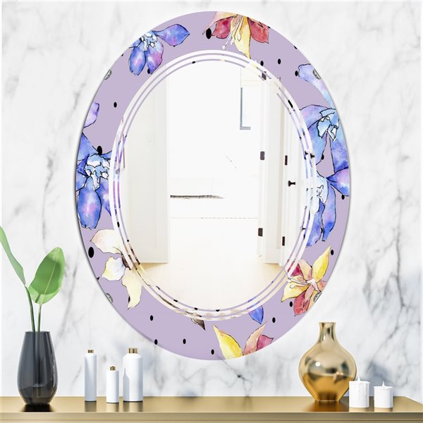 Designart 35.4-in x 23.7-in Floral Botanical Retro V Decorative Oval Wall Mirror