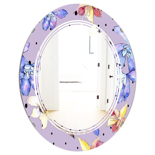 Designart 35.4-in x 23.7-in Floral Botanical Retro V Decorative Oval Wall Mirror