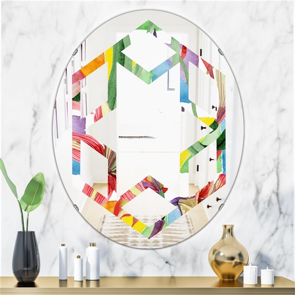 Designart 35.4-in x 23.7-in Retro Floral Botanical I Decorative Oval Wall Mirror