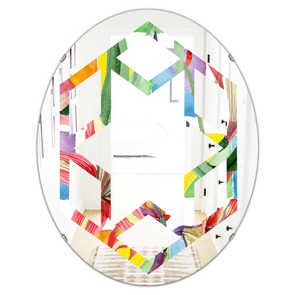 Designart 35.4-in x 23.7-in Retro Floral Botanical I Decorative Oval Wall Mirror