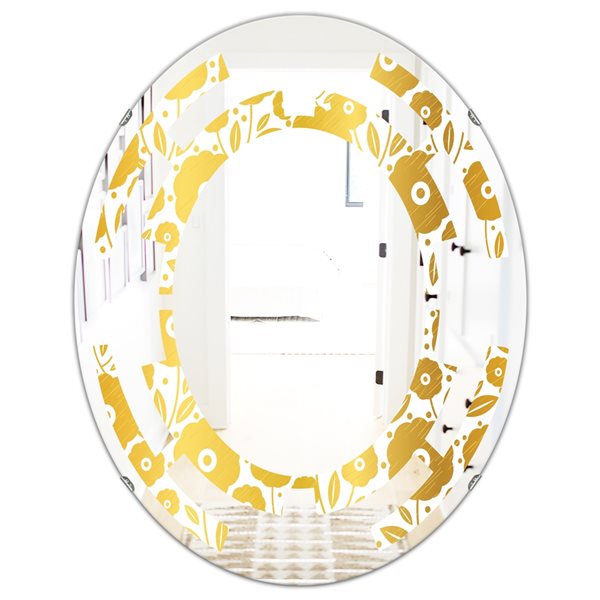 Designart 35.4-in x 23.7-in Golden Floral I Modern Oval Wall Mirror | RONA