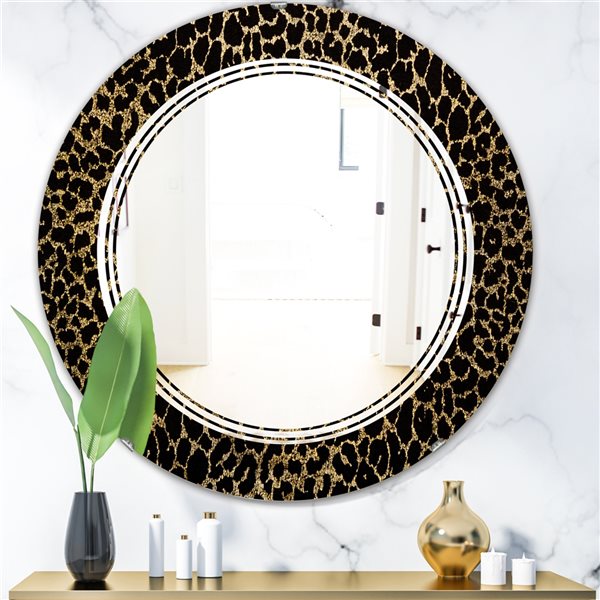 Designart 24-in x 24-in Leopard Fur Safari V Decorative Round Mirror ...