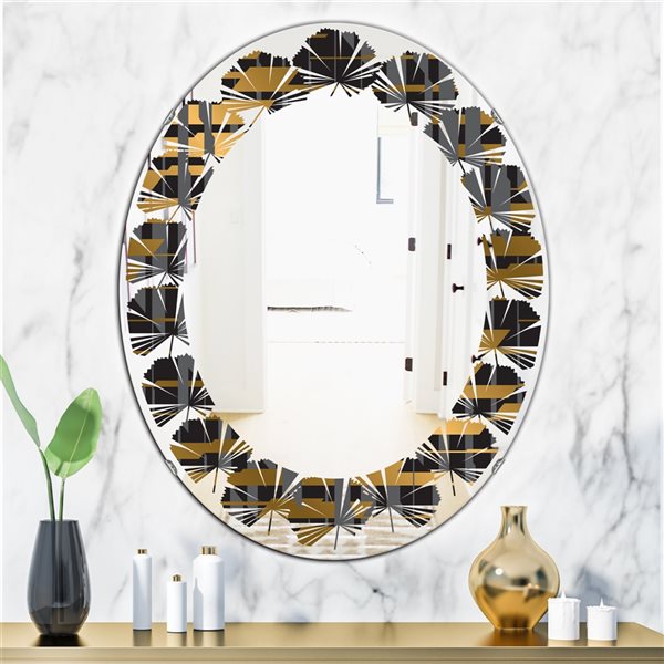 Designart Gold Checkered Pattern I 23.7-in x 35.4-in Modern Mirror