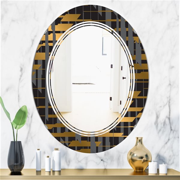 Designart Gold Checkered Pattern I 23.7-in x 35.4-in Modern Wall Mirror