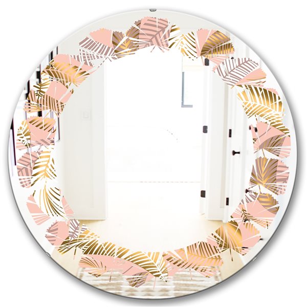 Designart Golden Tropical Pattern V 24-in x 24-in Wall Mirror MIR24255 ...