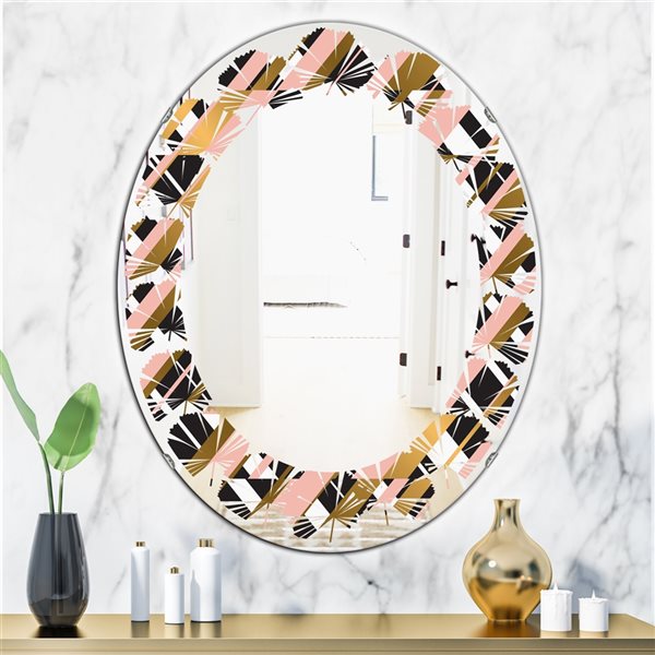 Designart Gold Checkered Pattern II 35.4-in x 23.7-in ContemporaryMirror