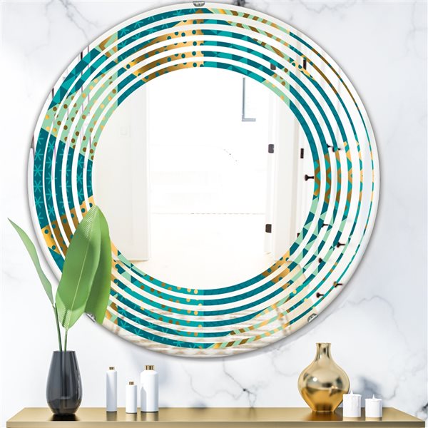 Designart Blue and Gold Dynamics I 24-in x 24-in Modern Mirror