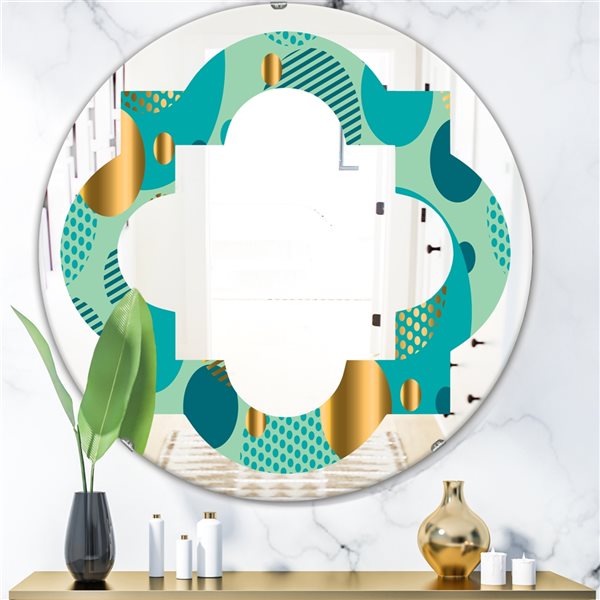 Designart Gold and Blue Dynamics III 24-in x 24-in Wall Mirror