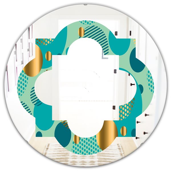 Designart Gold and Blue Dynamics III 24-in x 24-in Wall Mirror