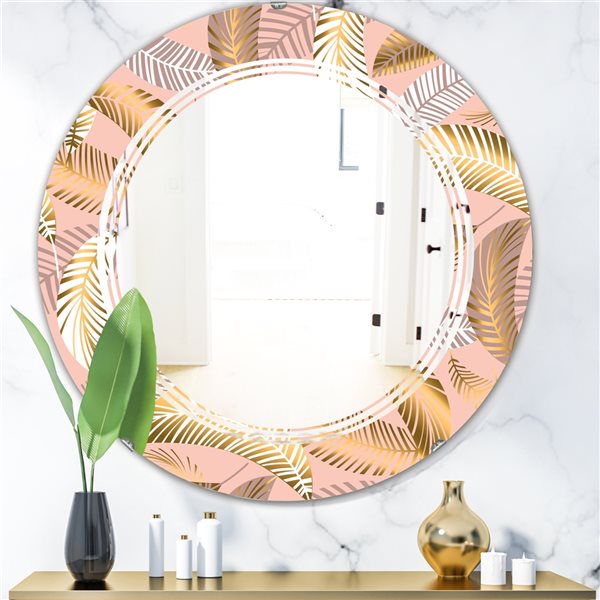 Designart Tropical Golden Pattern V 24-in x 24-in Modern Mirror