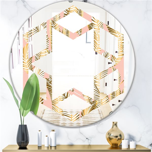 Designart Golden Palm Leaves I 24-in x 24-in Modern Wall Mirror