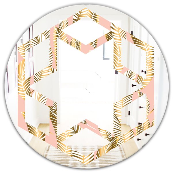 Designart Golden Palm Leaves I 24-in x 24-in Modern Wall Mirror