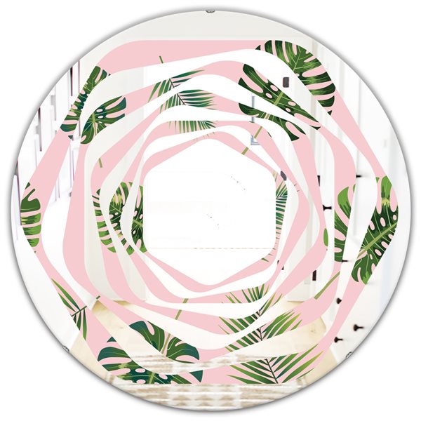 Designart Palm Tropical Leaves Pattern 24-in x 24-in Round Polished ...