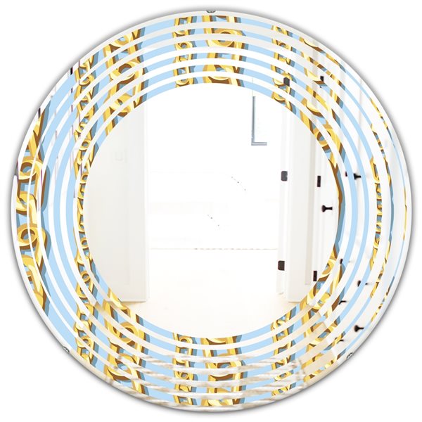 Designart 24-in x 24-in Gold Chain Pattern Round Blue Polished Wall Mirror
